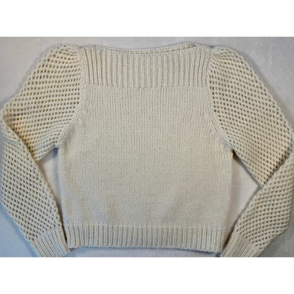 LoveShackFancy Ivory Cream Alpaca Sweater Small Knit Pullover Puff Sleeve - Picture 7 of 11